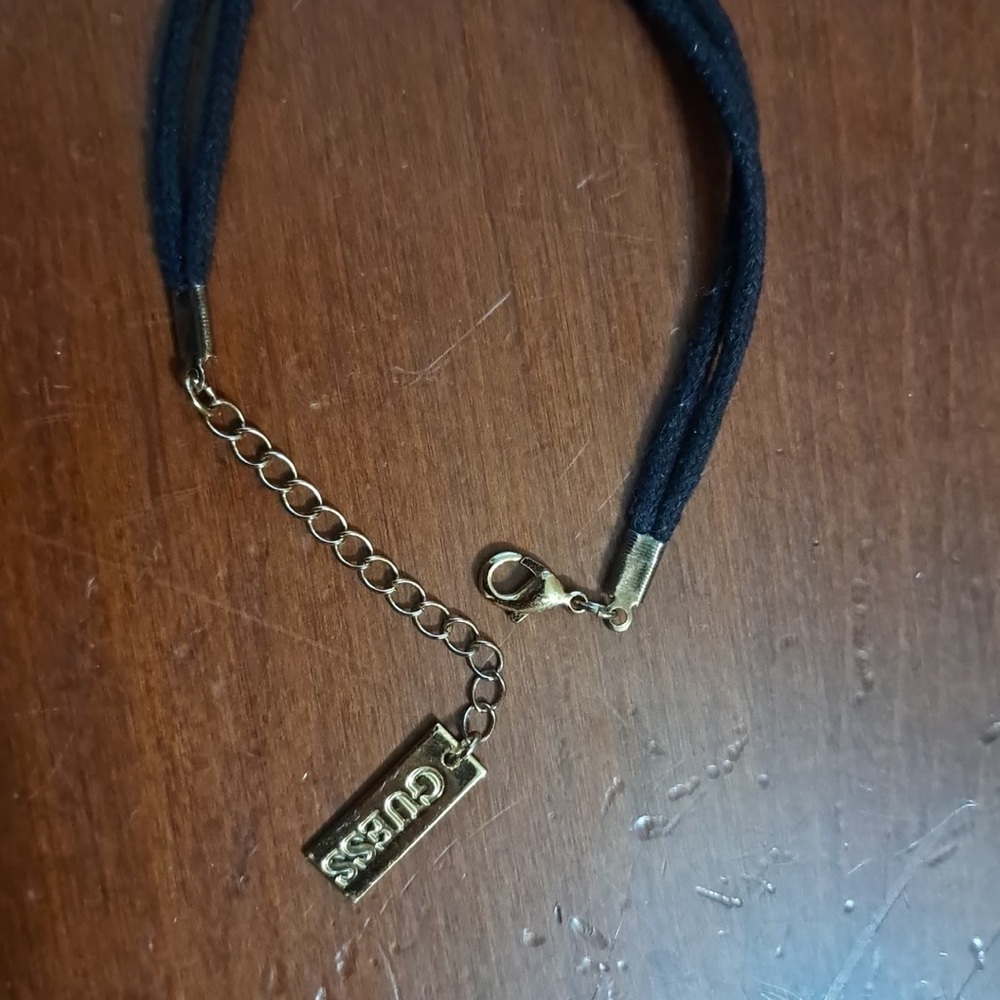 Guess Black Cord Bracelet Gold Heart Charm Adjustable